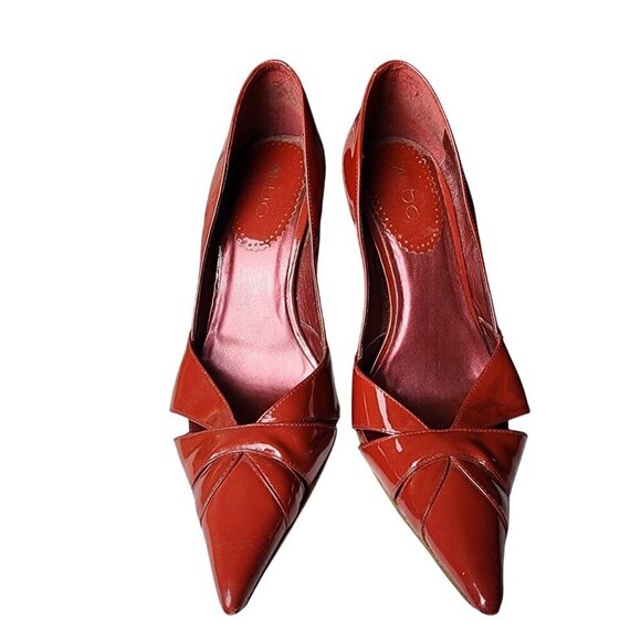 Aldo Sexy Y2K Red Patent Leather Stiletto Pointed Toe Cutout Pumps Size 9 - Picture 3 of 13